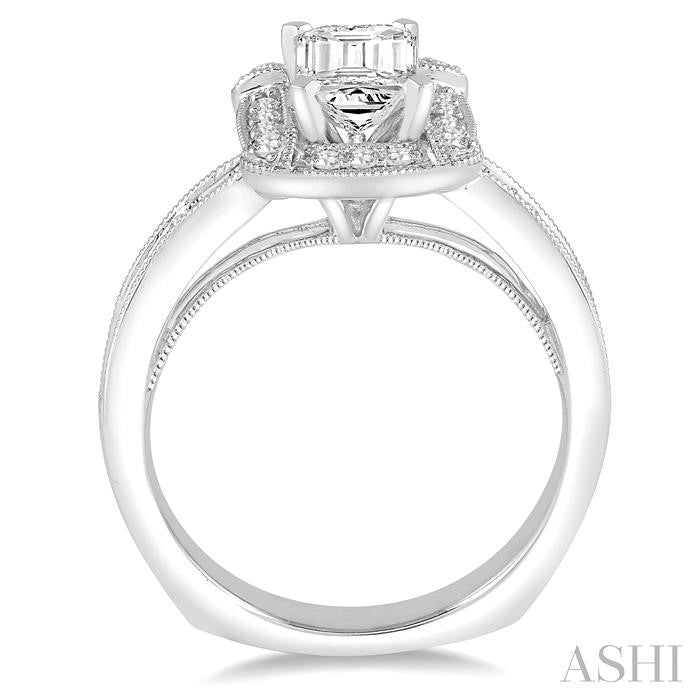 Emerald Shape Halo Diamond Engagement Ring