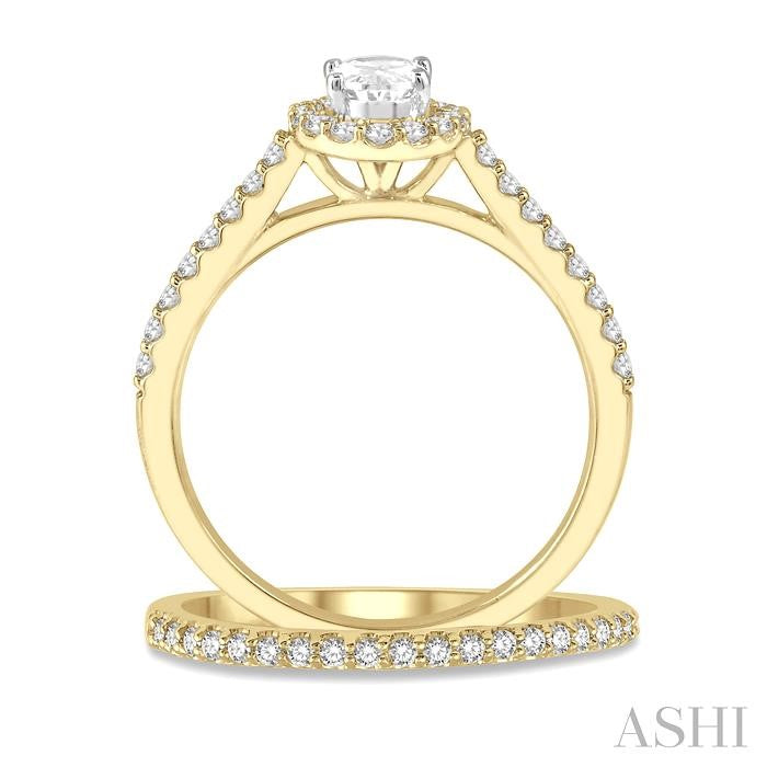 Oval Shape Halo Diamond Wedding Set