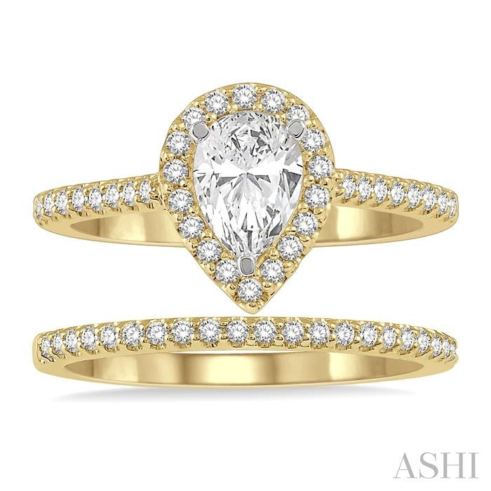 Pear Shape Halo Diamond Wedding Set