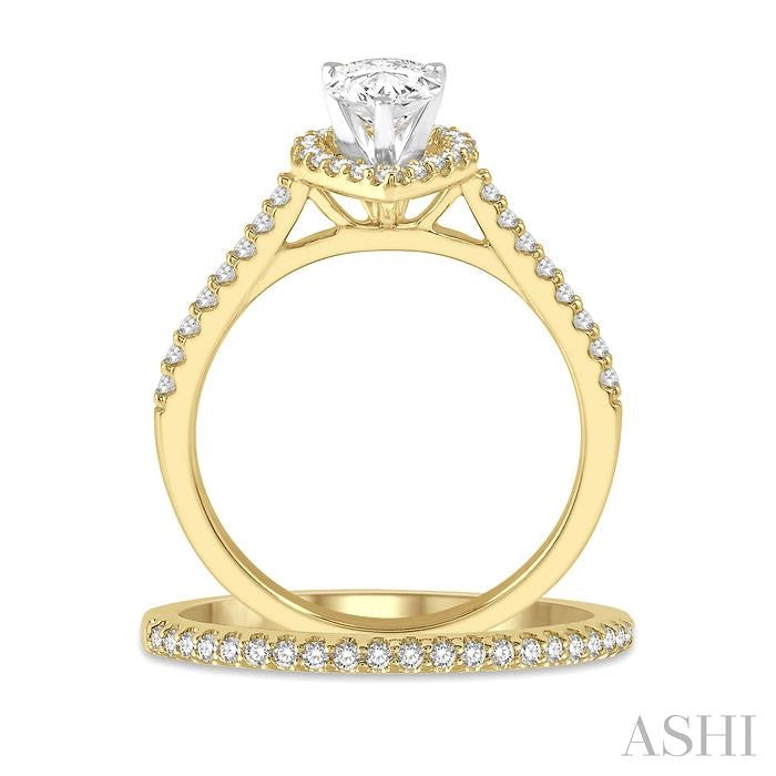 Pear Shape Halo Diamond Wedding Set