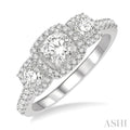 Cushion Shape Past Present & Future Halo Diamond Engagement Ring