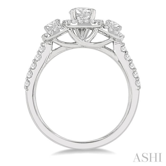 Cushion Shape Past Present & Future Halo Diamond Engagement Ring