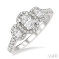 Oval Shape Past Present & Future Semi-Mount Halo Diamond Engagement Ring