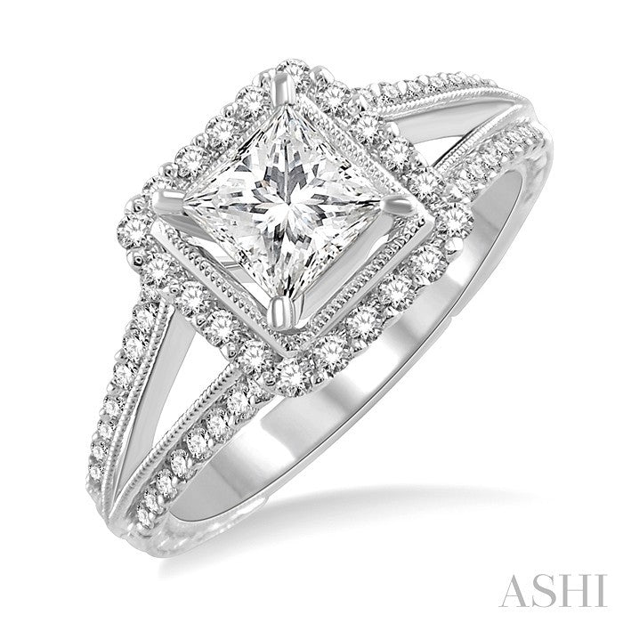 Princess Shape Halo Diamond Engagement Ring