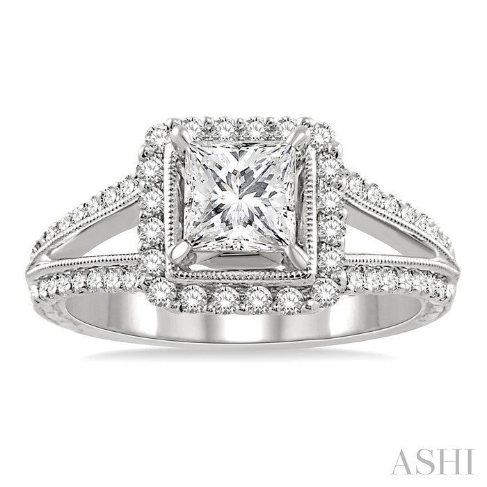 Princess Shape Halo Diamond Engagement Ring