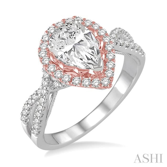 Pear Shape Semi-Mount Halo Diamond Engagement Ring