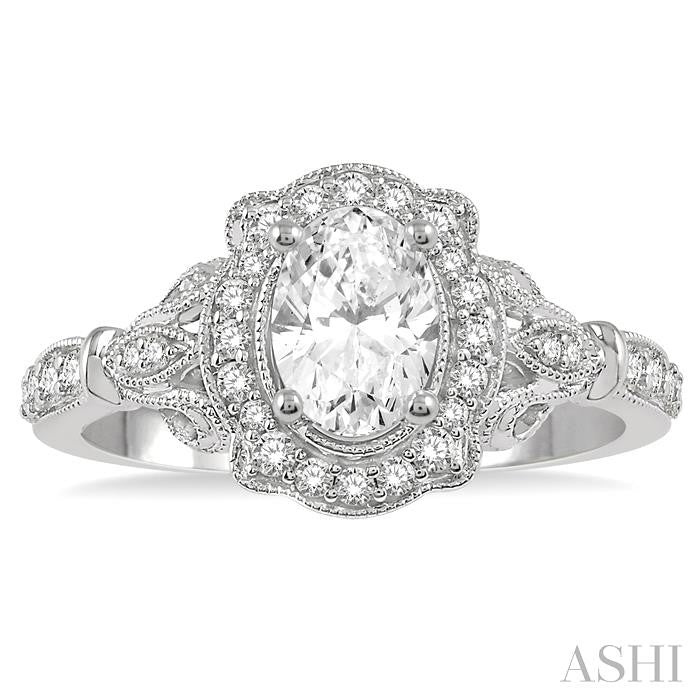 Oval Shape Semi-Mount Halo Diamond Engagement Ring