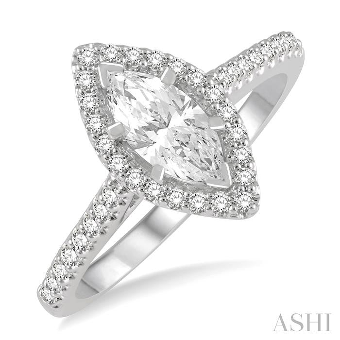 Marquise Shape Semi-Mount Halo Diamond Engagement Ring