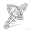 Marquise Shape Semi-Mount Halo Diamond Engagement Ring