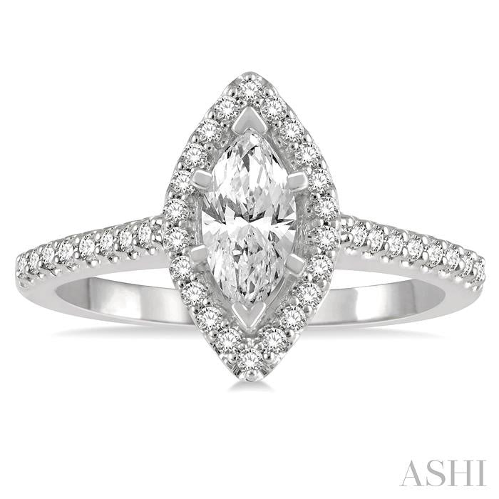 Marquise Shape Semi-Mount Halo Diamond Engagement Ring