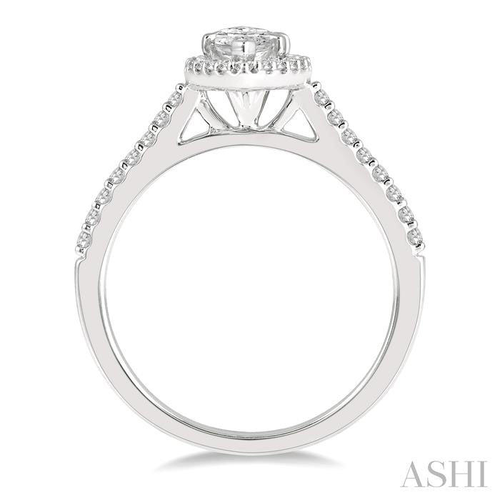 Marquise Shape Semi-Mount Halo Diamond Engagement Ring