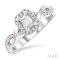 Emerald Shape Semi-Mount Halo Diamond Engagement Ring