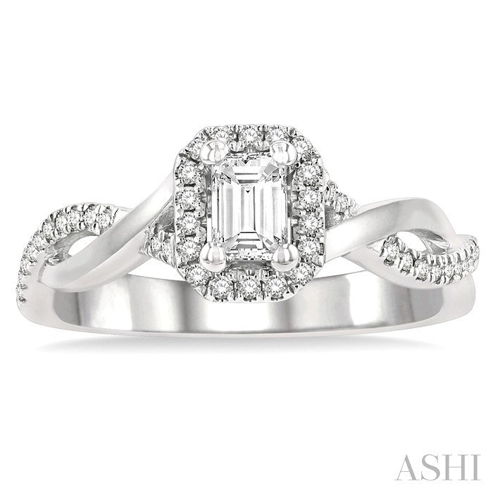 Emerald Shape Semi-Mount Halo Diamond Engagement Ring