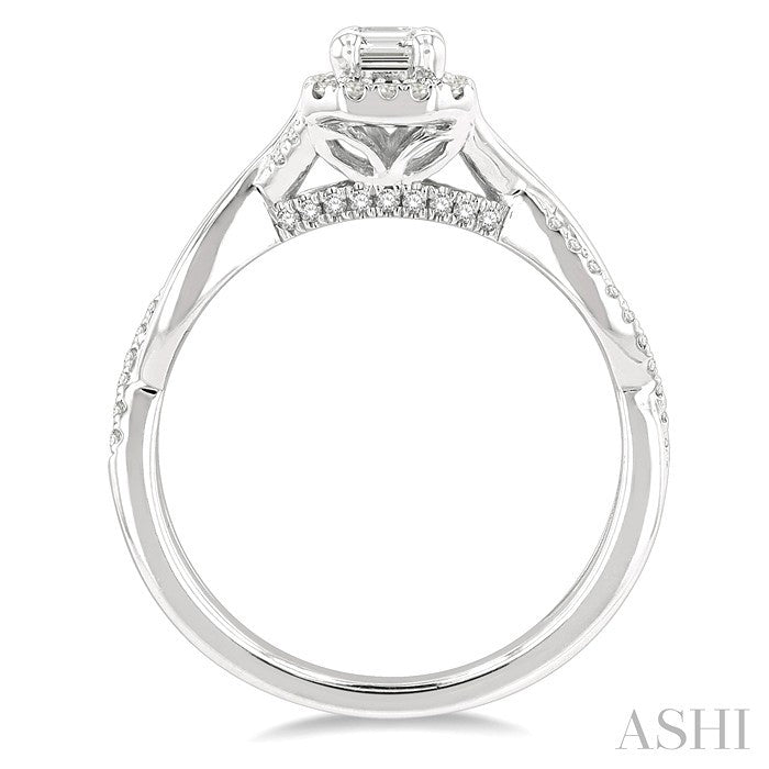Emerald Shape Semi-Mount Halo Diamond Engagement Ring