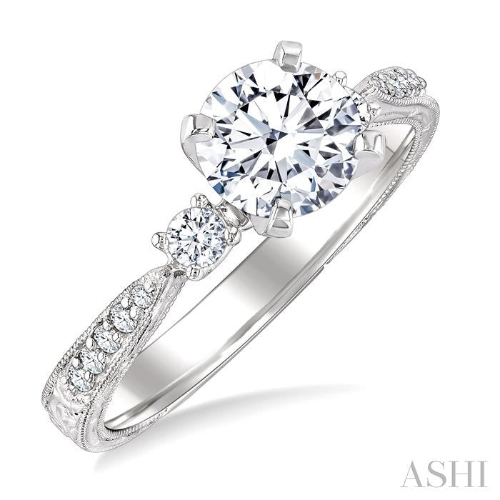 Round Shape Past Present & Future Semi-Mount Diamond Engagement Ring