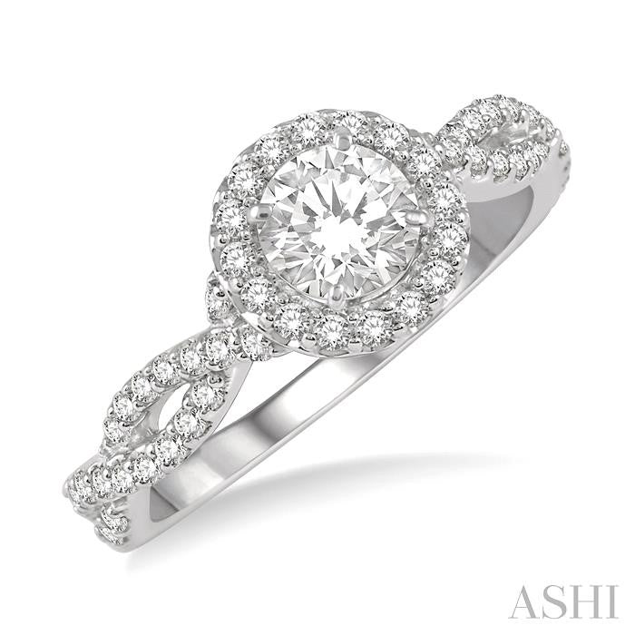 Round Shape Semi-Mount Halo Diamond Engagement Ring