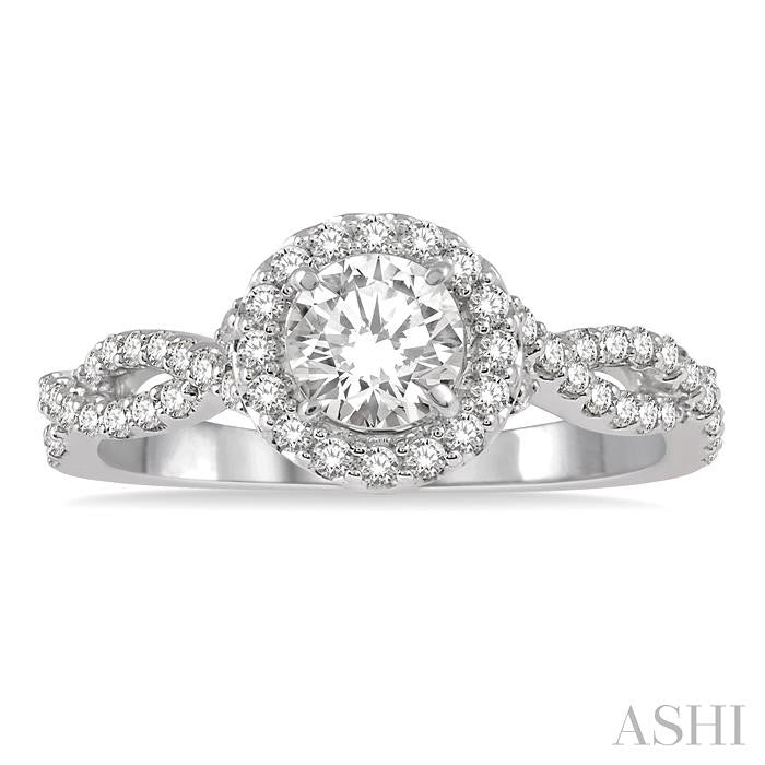 Round Shape Semi-Mount Halo Diamond Engagement Ring