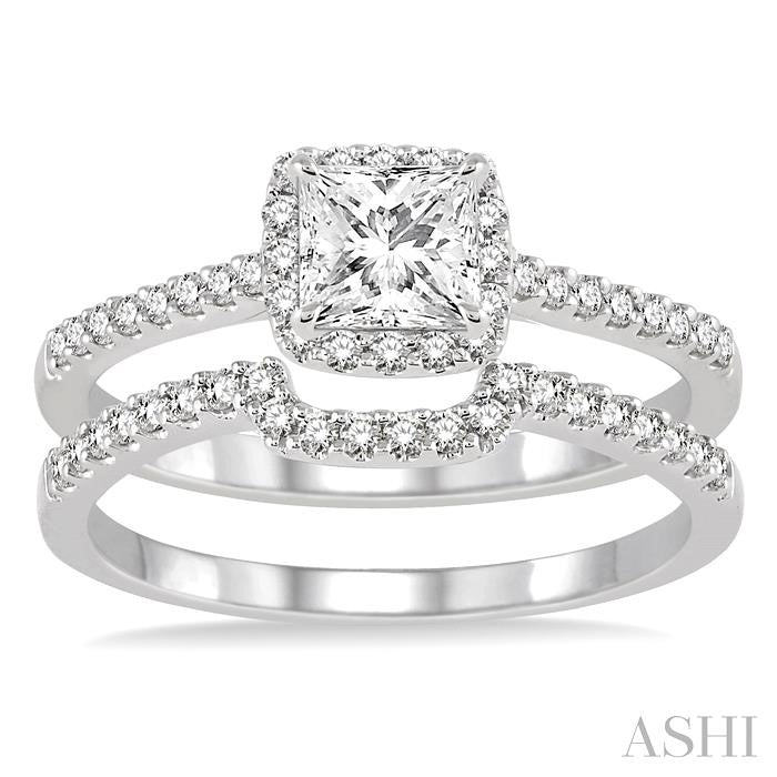 Princess Shape Halo Diamond Wedding Set