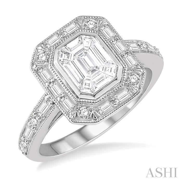 Pie Cut Emerald Halo Fusion Diamond Engagement Ring