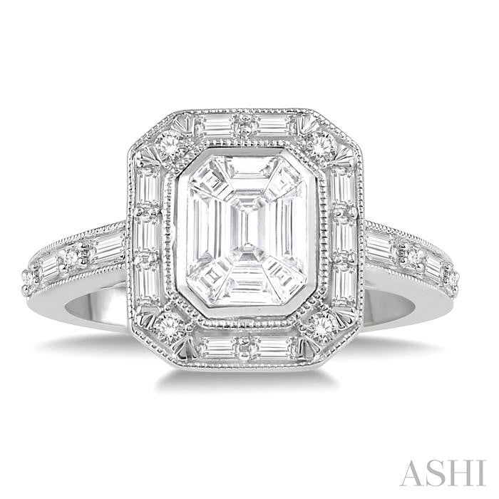 Pie Cut Emerald Halo Fusion Diamond Engagement Ring