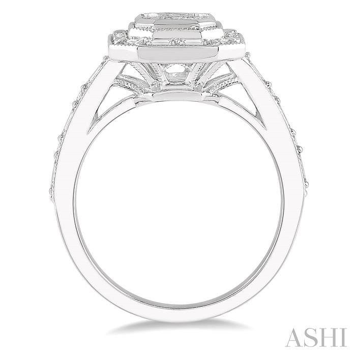 Pie Cut Emerald Halo Fusion Diamond Engagement Ring