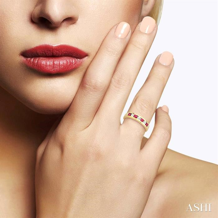 Channel Set Alternate Gemstone & Diamond Wedding Band