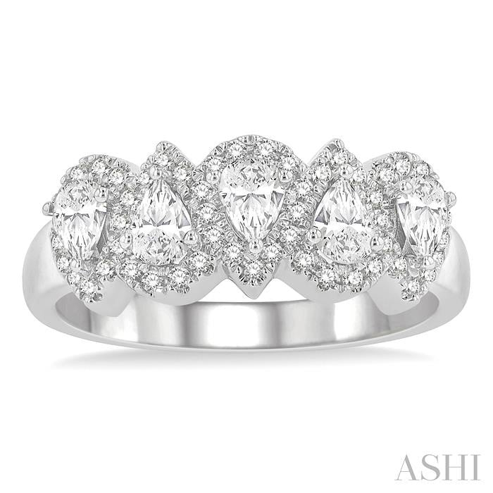 Pear Shape 5 Stone Halo Half Eternity Diamond Wedding Band