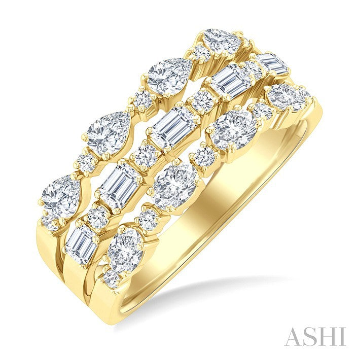 Bold Mixed Shape Three Row Diamond Fashion Band