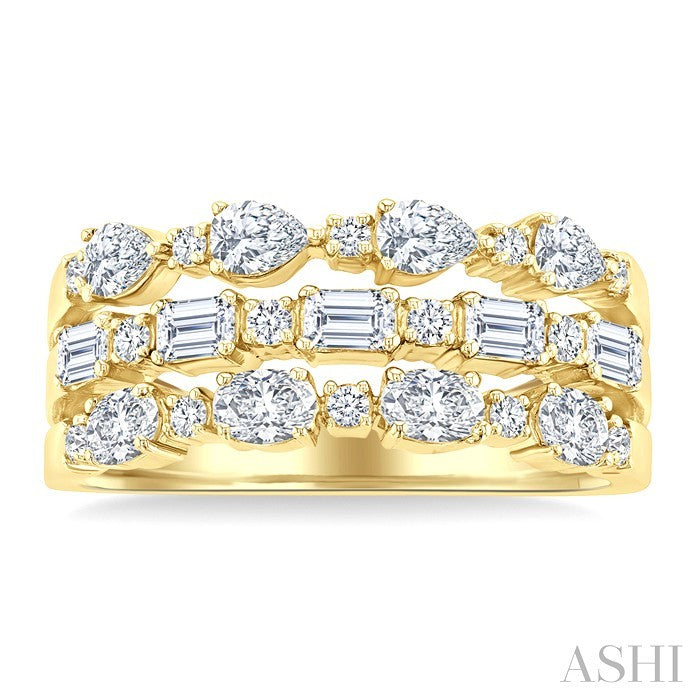 Bold Mixed Shape Three Row Diamond Fashion Band