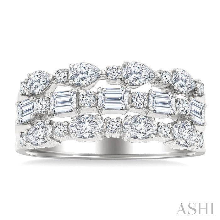 Bold Mixed Shape Three Row Diamond Fashion Band