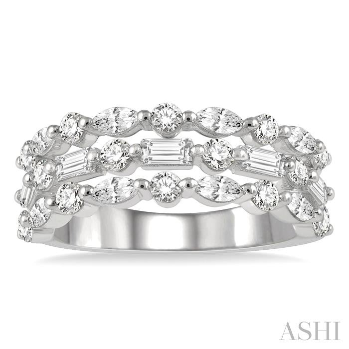 Bold Three Row Baguette Diamond Fashion Band