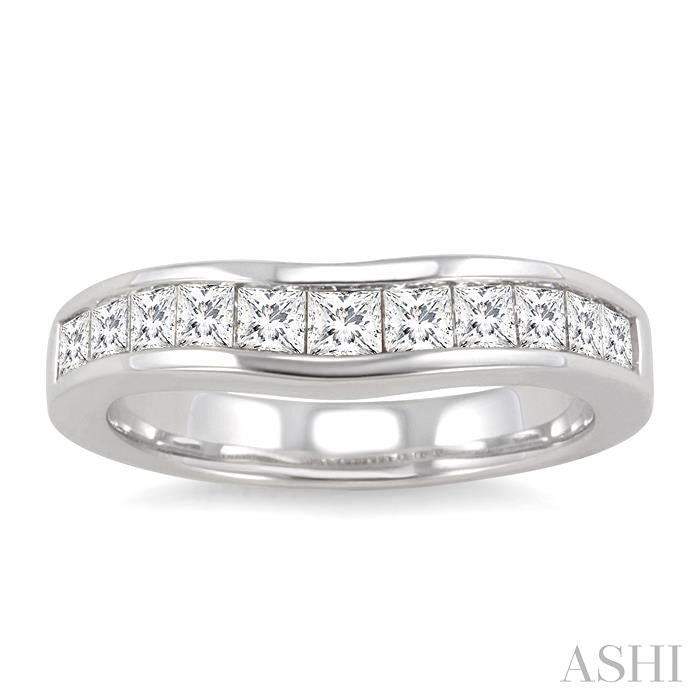 Channel Set Curved Diamond Wedding Band