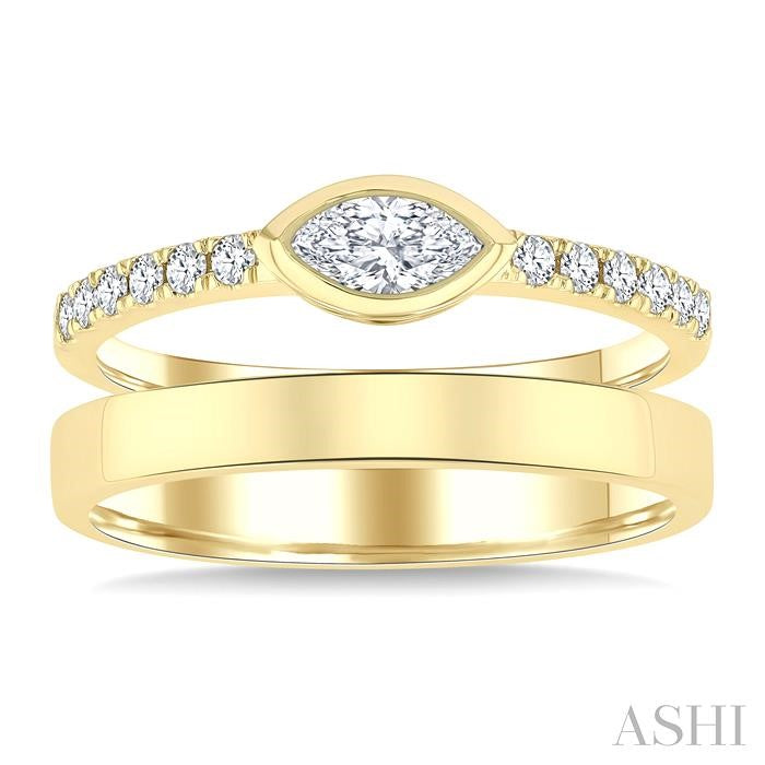 Marquise Shape Bezel Diamond Fashion Open Ring