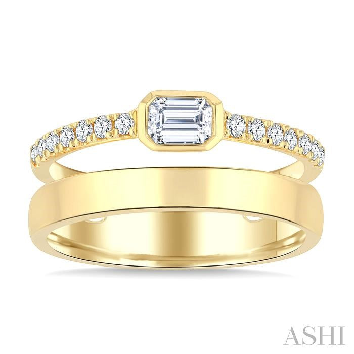 Emerald Shape Bezel Diamond Fashion Open Ring