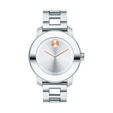 Movado Women's BOLD Iconic Metal Watch with a Flat Dot Sunray Dial, Silver/Pink/Gold