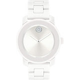 Movado Women's BOLD Ceramic Watch with a Crystal-Set Dot, White/Silver