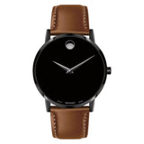 Movado Men's Museum Black PVD Watch with a Concave Dot Museum Dial, Silver/Black