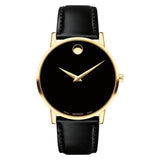 Movado Men's Museum Yellow Gold Watch with Concave Dot Museum Dial, Gold/Black Strap