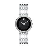 Movado Women's Esperanza Stainless Steel Watch with Diamond Accent Bezel, Silver/Black