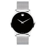 Movado Men's Museum Stainless Steel Watch with Concave Dot Museum Dial, Black/Silver 