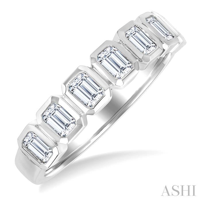 7 Stone Emerald Shape Bezel Set Diamond Band