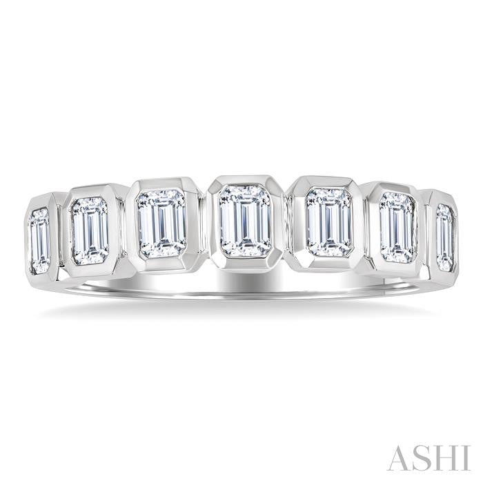 7 Stone Emerald Shape Bezel Set Diamond Band