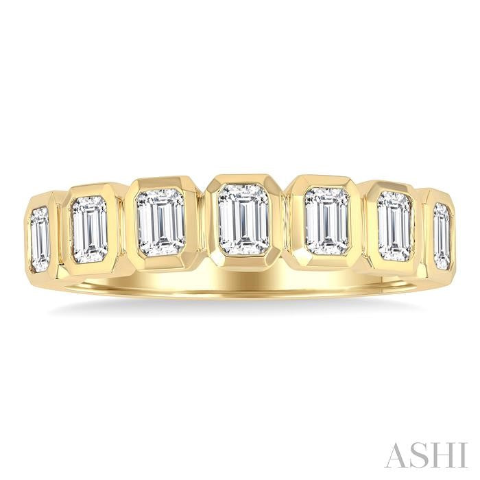 7 Stone Emerald Shape Bezel Set Diamond Band