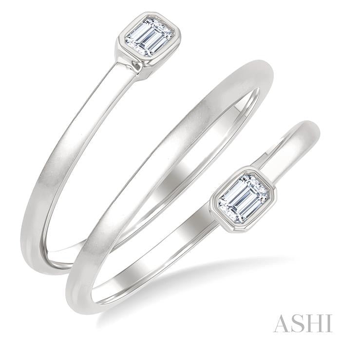 Emerald Shape Bezel Double Coil Diamond Fashion Ring