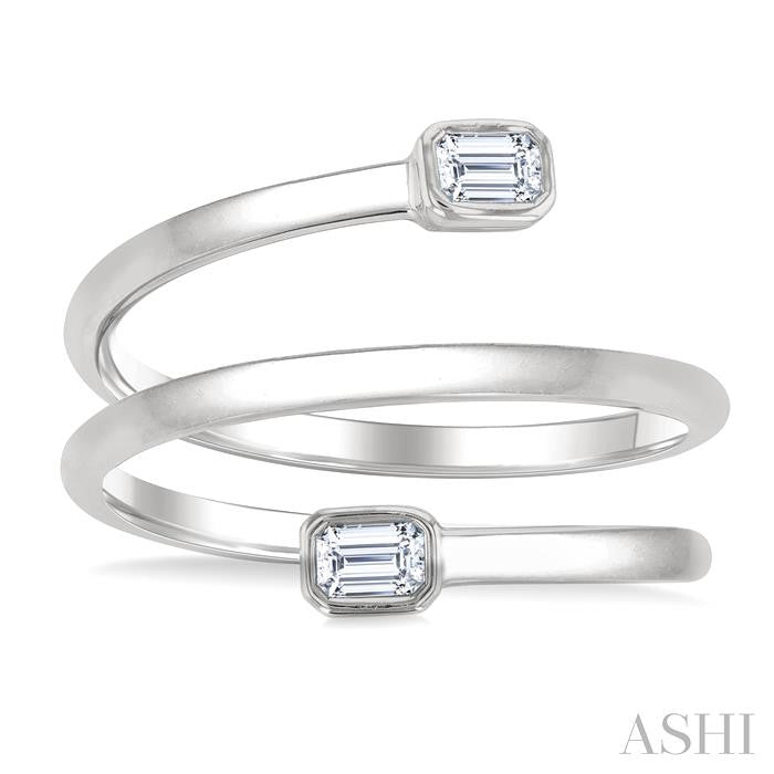 Emerald Shape Bezel Double Coil Diamond Fashion Ring