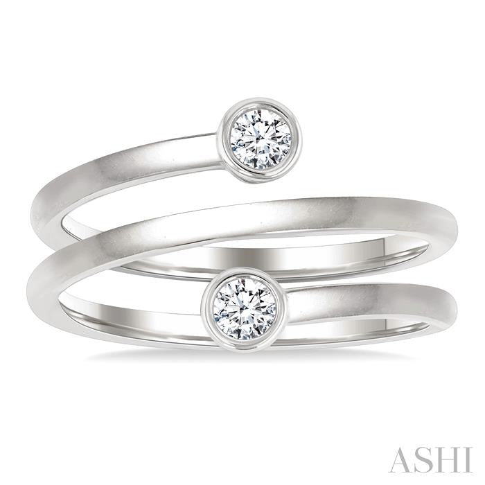 Round Shape Bezel Double Coil Diamond Fashion Ring