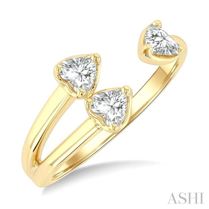 Triple Heart Diamond Fashion Open Ring