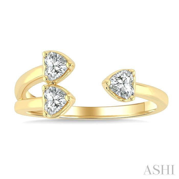 Triple Heart Diamond Fashion Open Ring
