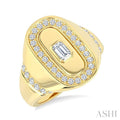 Emerald Shape Bezel Set Diamond Signet Ring
