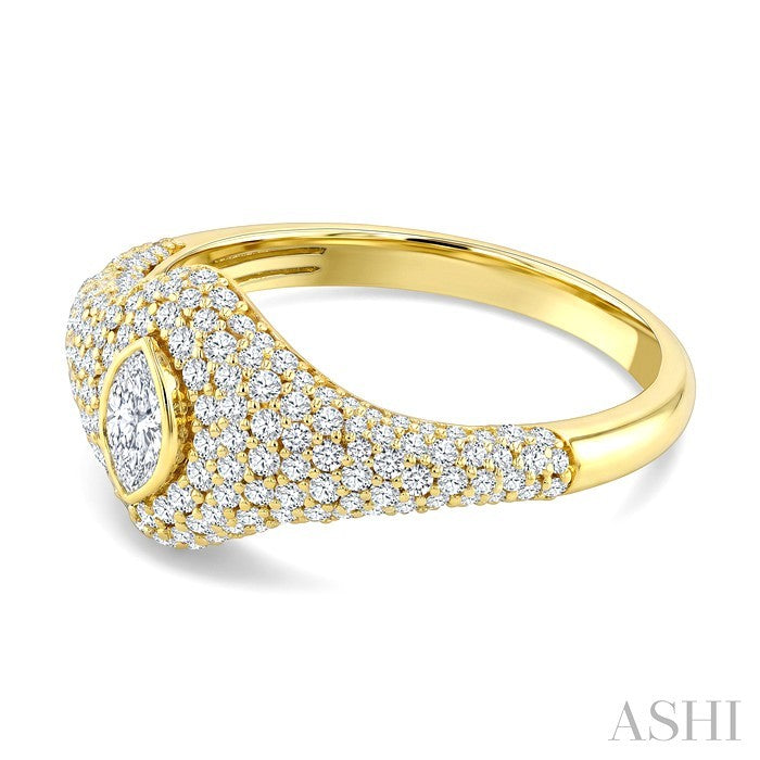 Pave-Set Marquise Shape Diamond Fashion Signet Ring